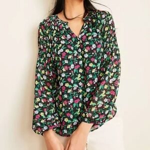 Ann Taylor Black and Pink Ruched Cuffed Sleeve Blouse